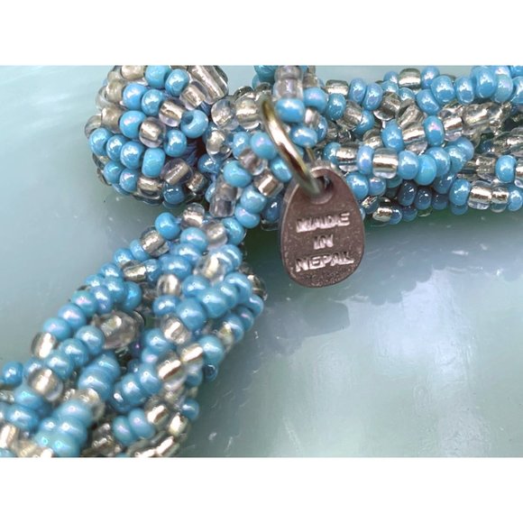 Vintage Nepal Glass seed bead Woven Necklace Turquoise - Picture 12 of 13